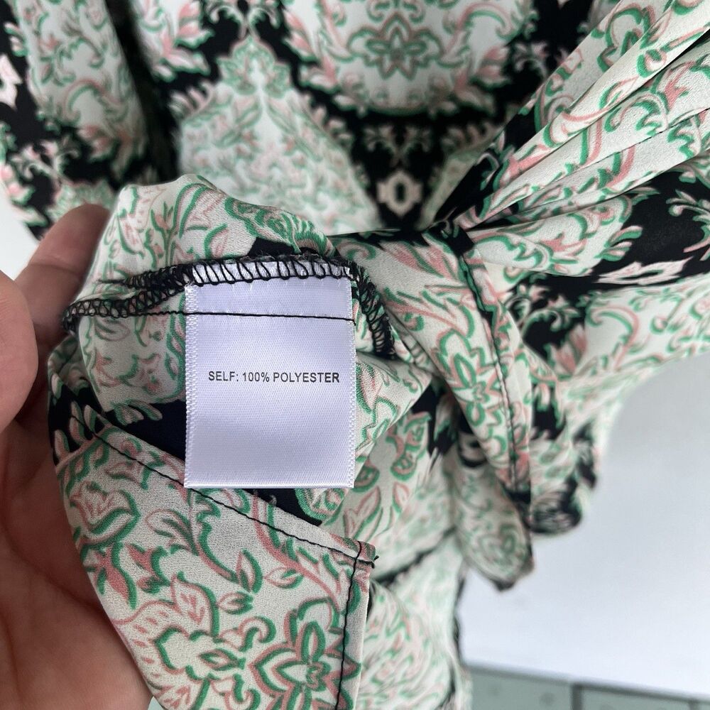 Rose + Olive Blouse 3x Black Green Floral Split Neck Boho Peasant Popover Top - Picture 8 of 15